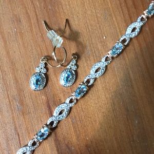 Bracelet and Earrings Blue Crystal Set